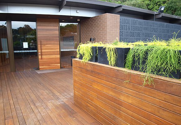 Mirvac Ironwood Recycled Timber floorboards and plant feature box