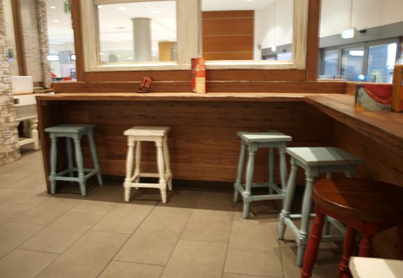 Wood bench with stools